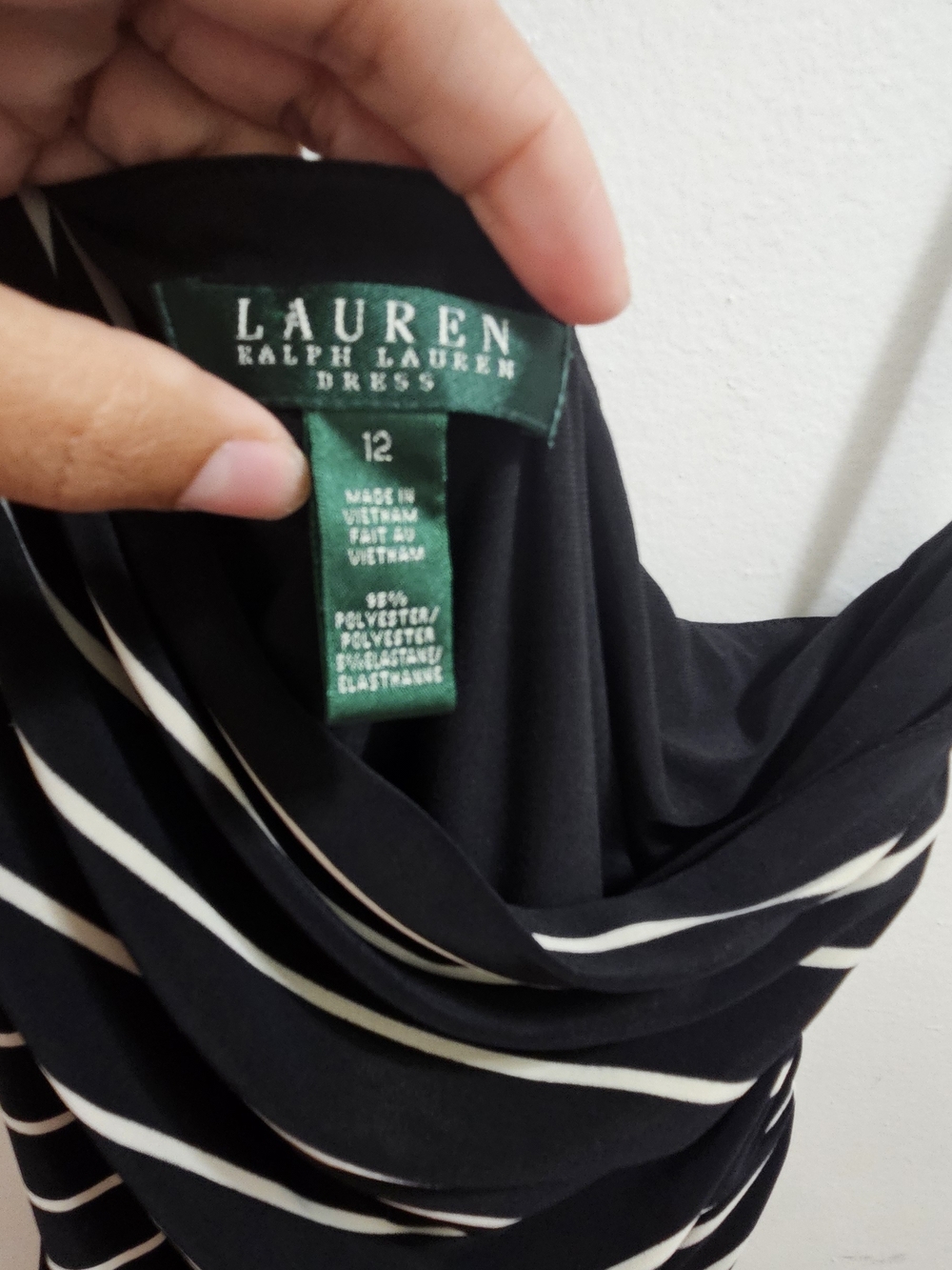 Lauren Ralph Lauren One-Shoulder Black and Off-White Striped Dress - Picture 2 of 6